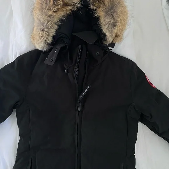 CANADA GOOSE BLACK CHELSEA FUR HOOD PARKA COAT